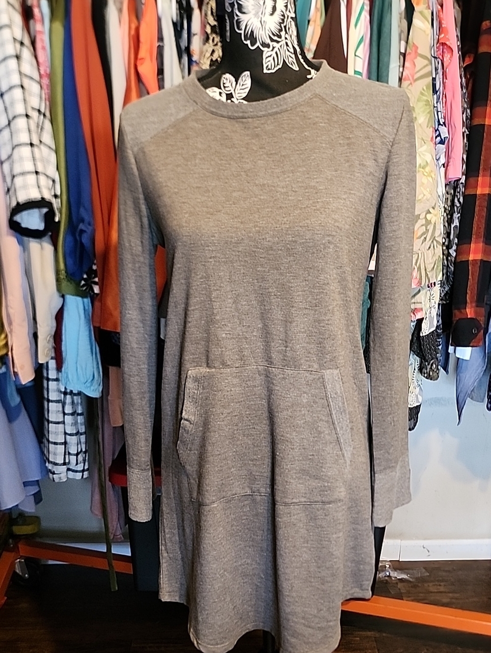 BeBop Gray Long Sleeve Sweatshirt Dress with Front Pocket